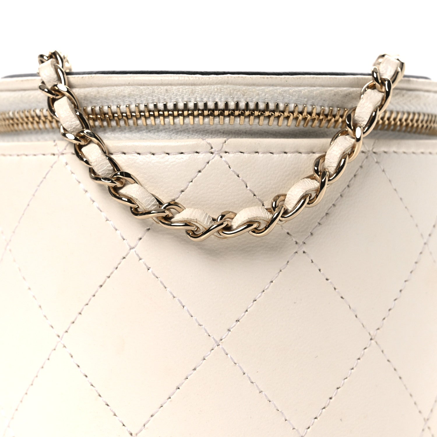 Chanel Lambskin Quilted Round Small Vanity Case With Chain White Black 8 of 13