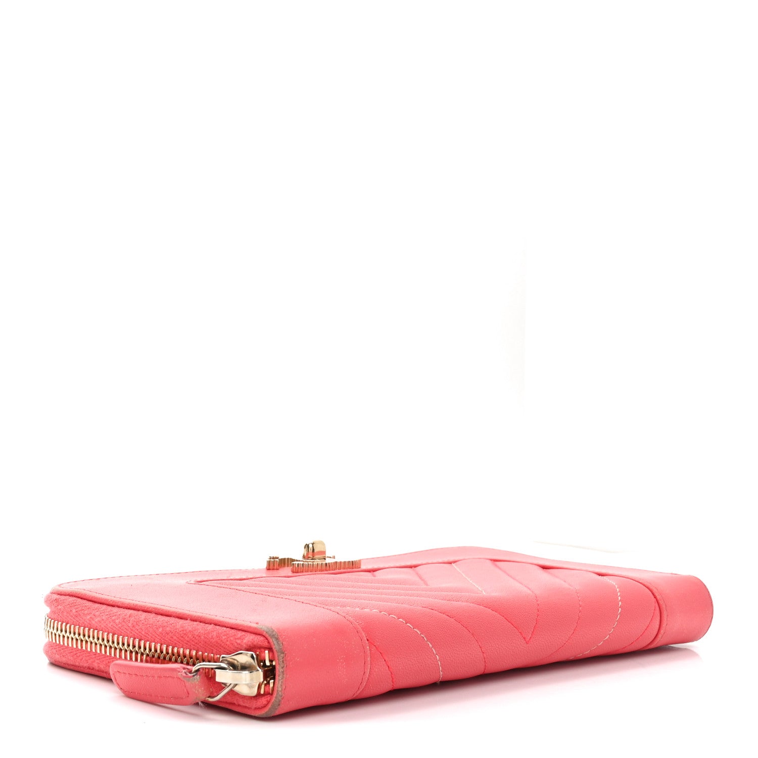 Chanel Sheepskin Chevron Quilted Mademoiselle Vintage Zip Around Wallet Pink 4 of 11
