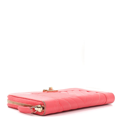 Chanel Sheepskin Chevron Quilted Mademoiselle Vintage Zip Around Wallet Pink 4 of 11