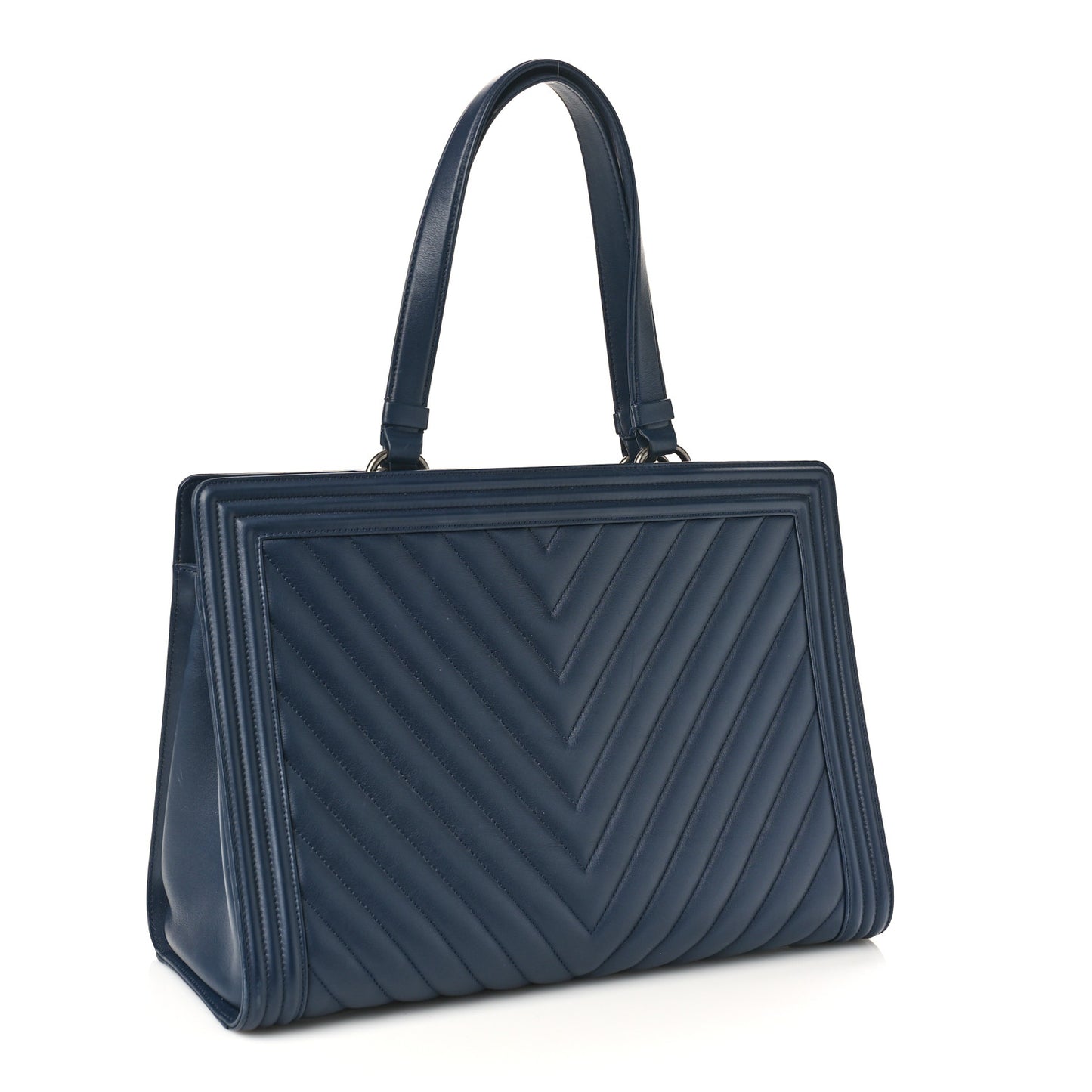 Calfskin Chevron Boy Shopping Tote Navy Blue