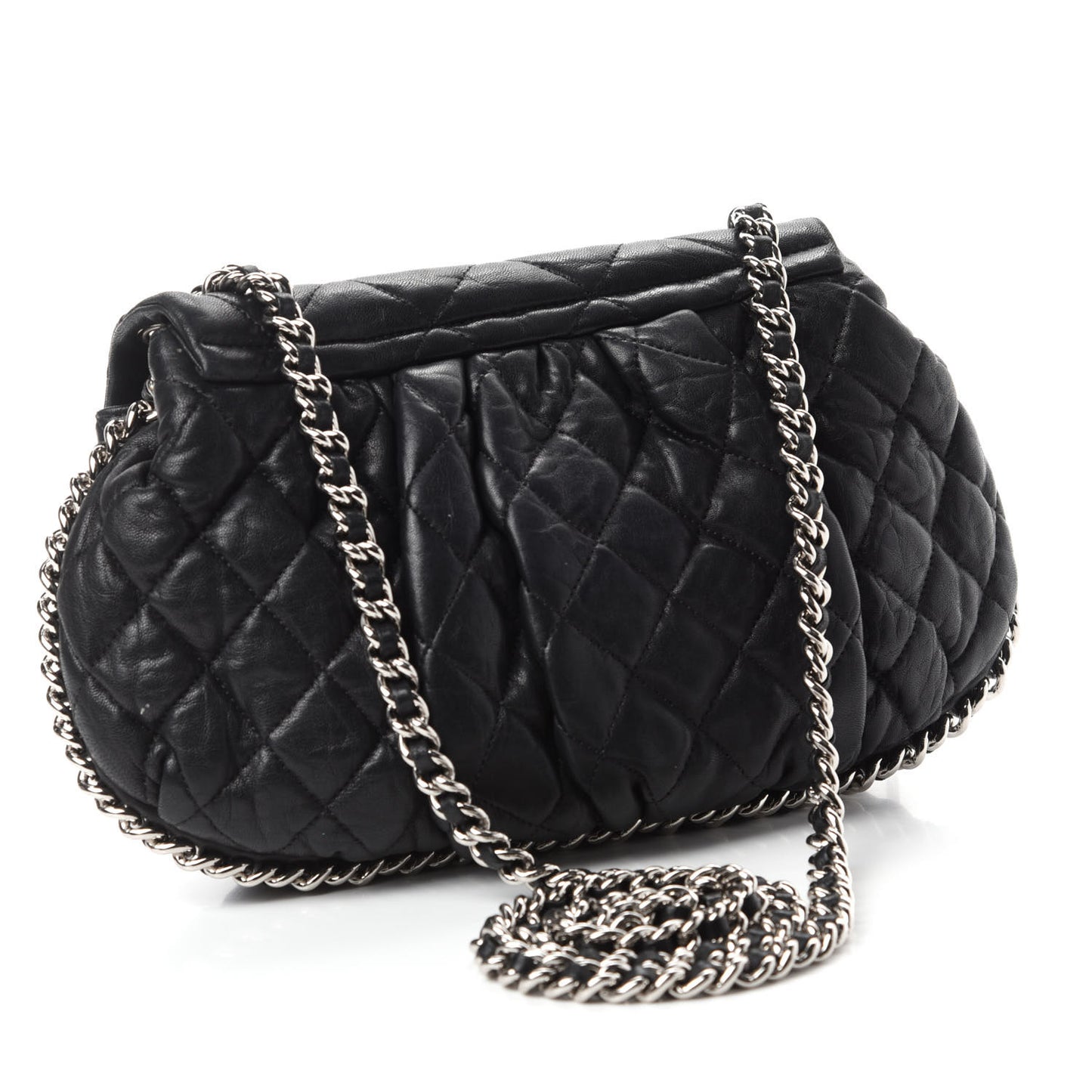 Washed Lambskin Quilted Mini Chain Around Flap Black