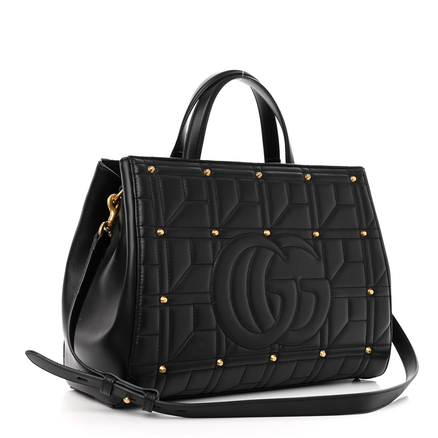 Calfskin Matelasse Studded Medium GG Marmont Tote Black