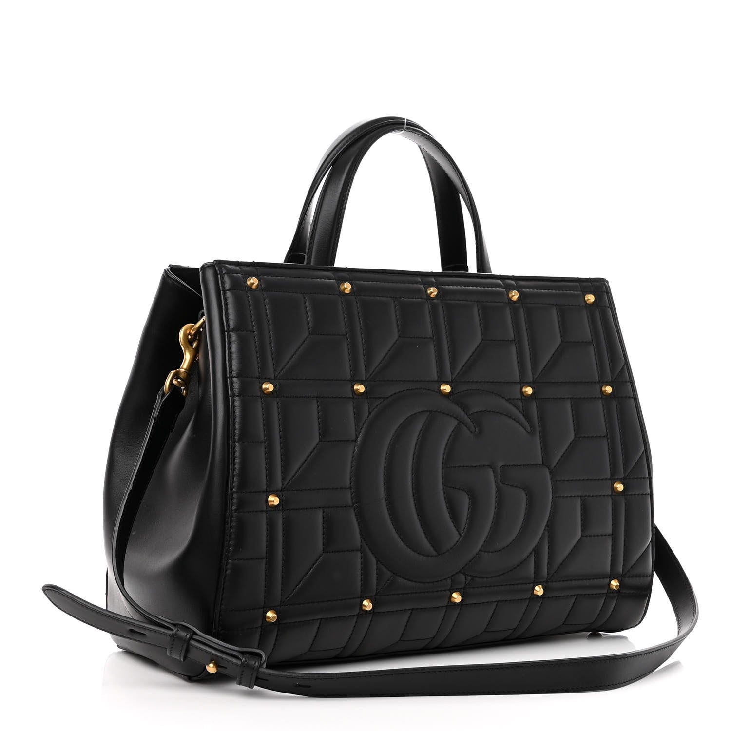 Gucci Calfskin Matelasse Studded Medium GG Marmont Tote Black 3 of 11