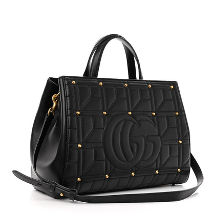 Gucci Calfskin Matelasse Studded Medium GG Marmont Tote Black 3 of 11
