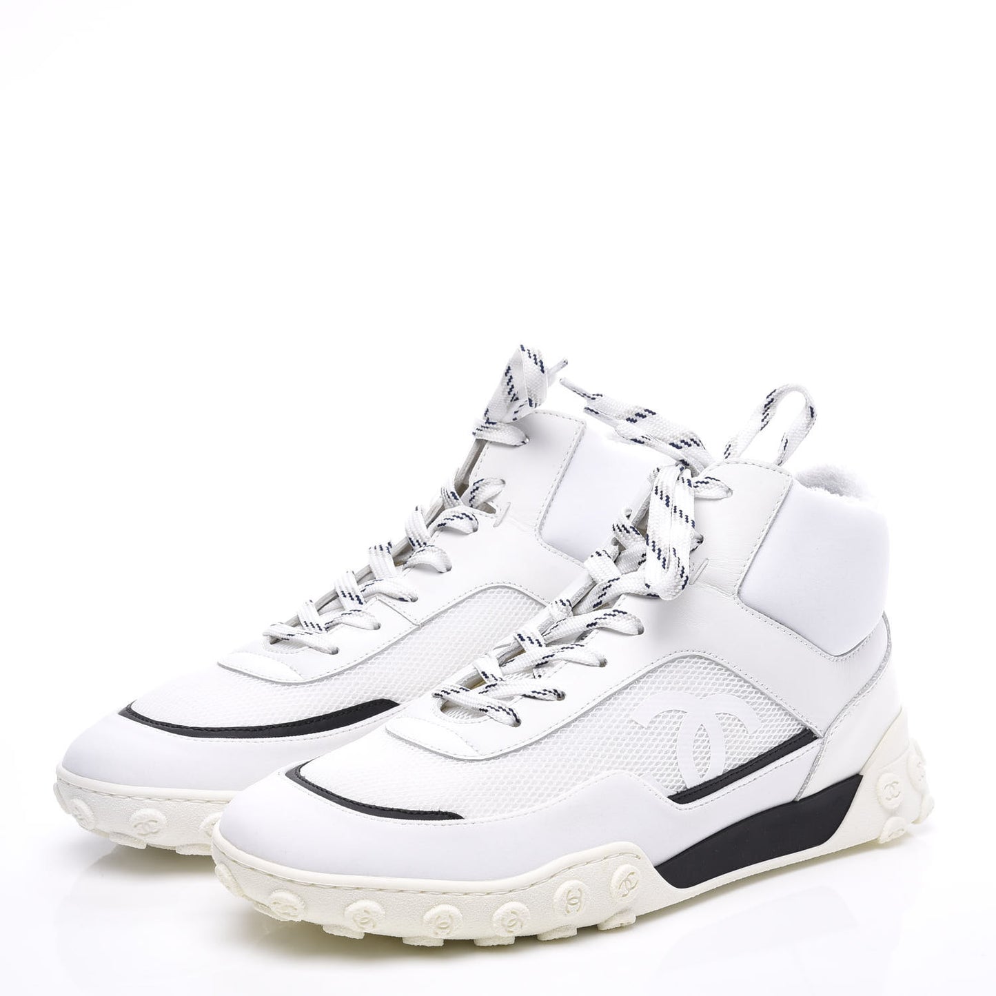 Calfskin Mesh Lycra Womens Logo High Top Sneakers 39 White