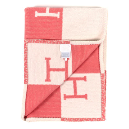 Hermes Wool Cashmere Avalon Baby Blanket Rose Airelle White 1 of 3