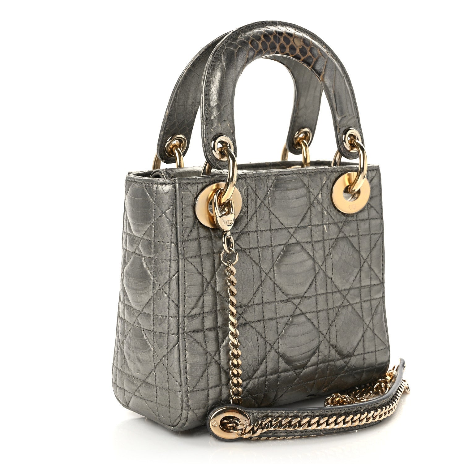 Christian Dior Metallic Snakeskin Cannage Mini Lady Dior Silver 3 of 14