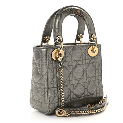 Christian Dior Metallic Snakeskin Cannage Mini Lady Dior Silver 3 of 14