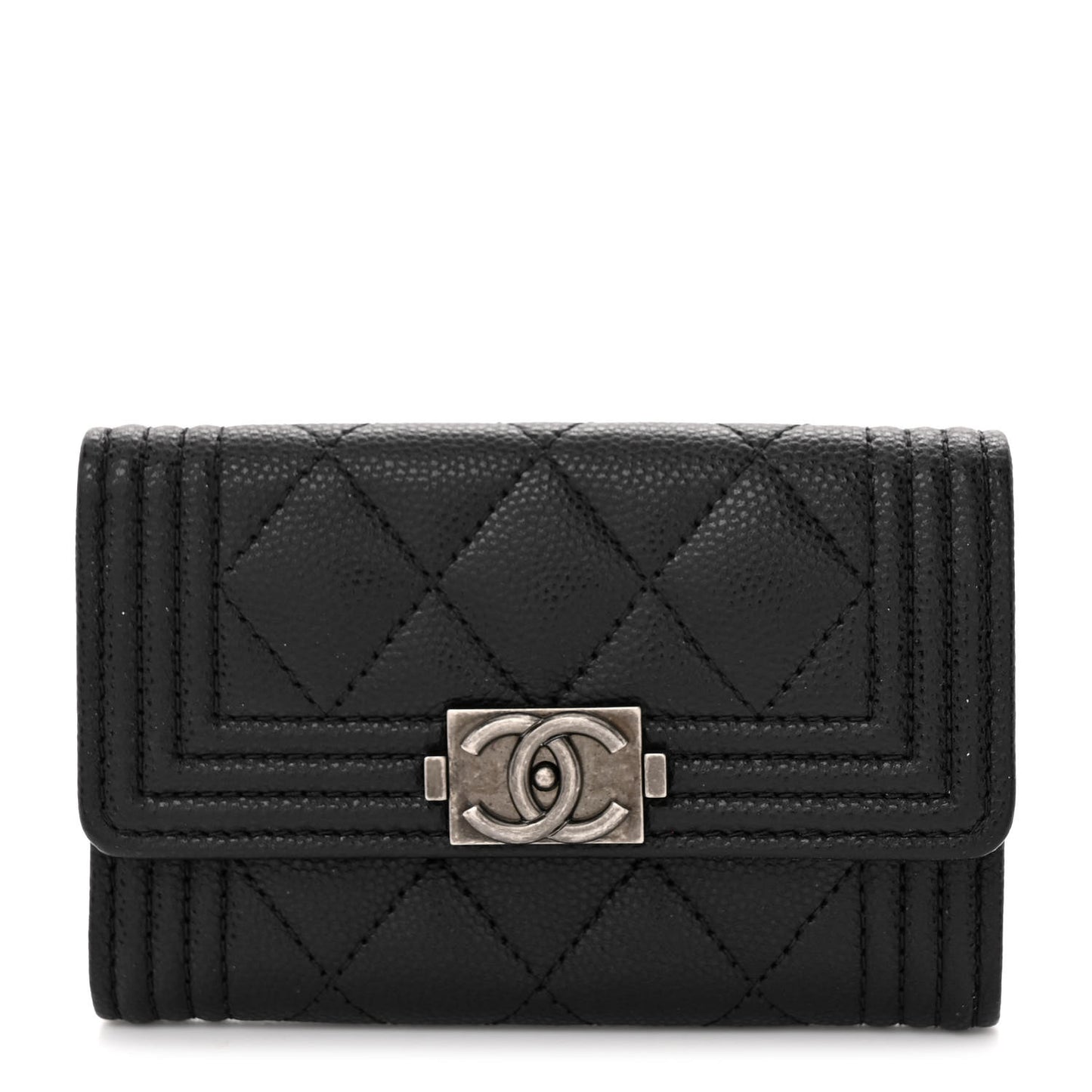 Caviar Quilted Boy Flap Card Holder Black