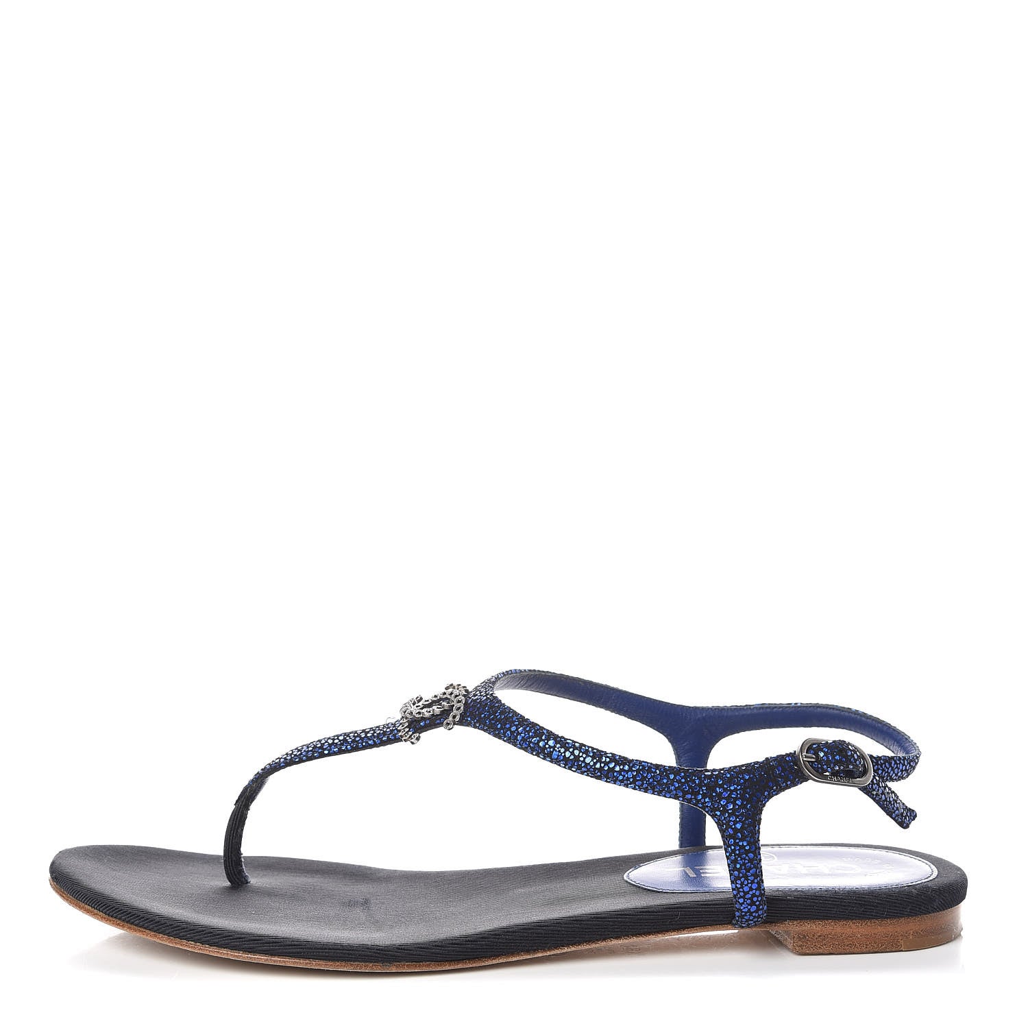 Chanel Glitter CC Thong Sandals 39.5 Dark Blue 1 of 16