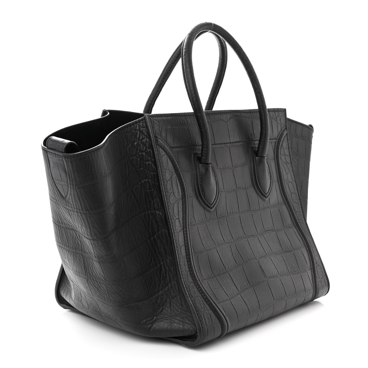Celine Crocodile Embossed Calfskin Medium Phantom Luggage Black 3 of 13