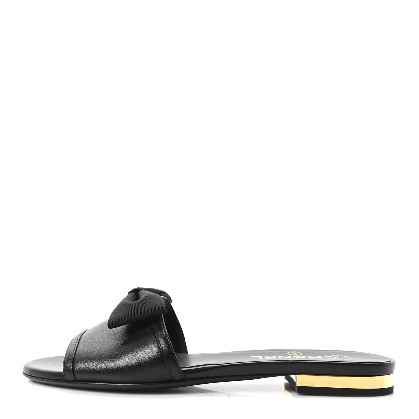 Lambskin Grosgrain CC Bow Mules 37.5 Black