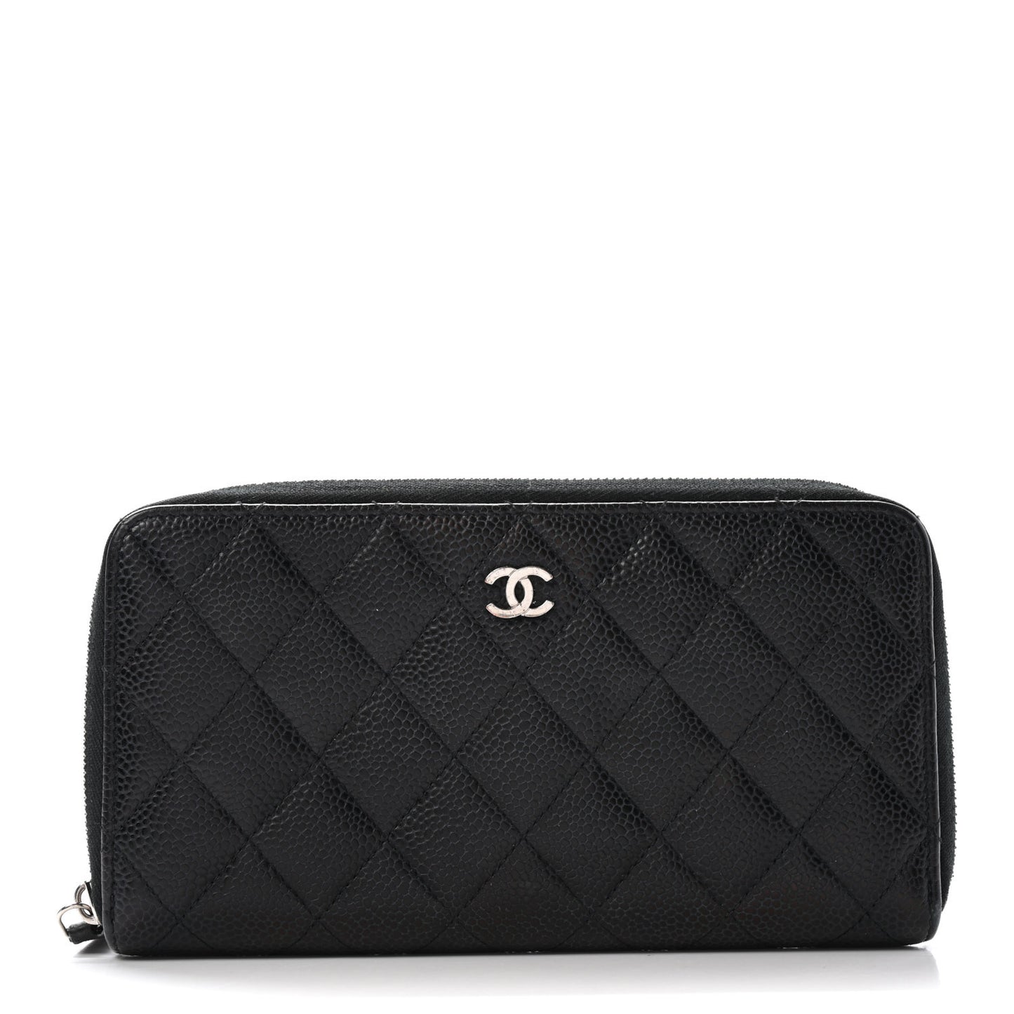 Caviar Quilted Large Gusset Zip Around Wallet Black