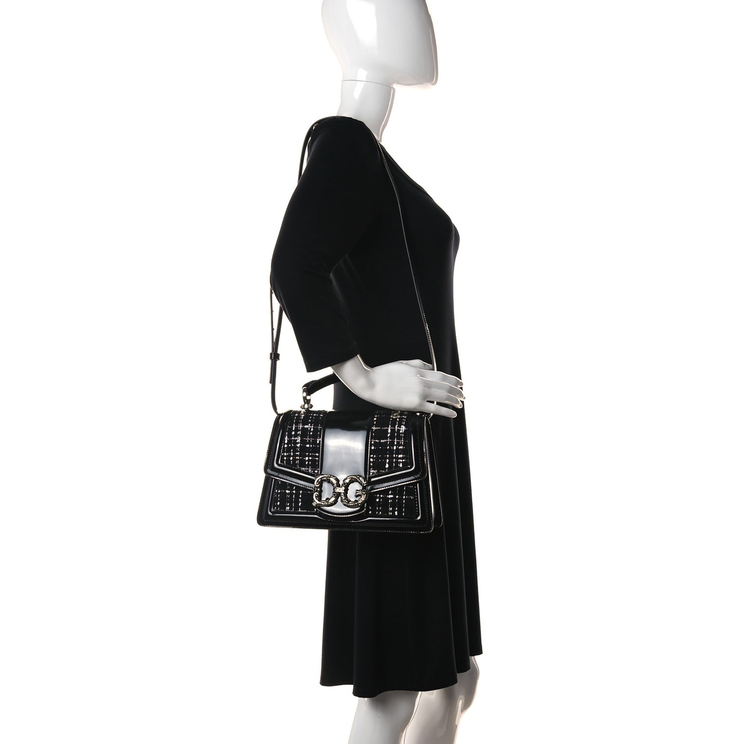 Polished Calfskin Tweed DG Amore Envelope Bag Black