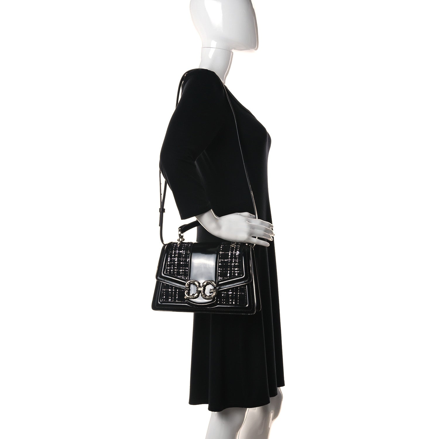 Dolce & Gabbana Polished Calfskin Tweed DG Amore Envelope Bag Black 2 of 16