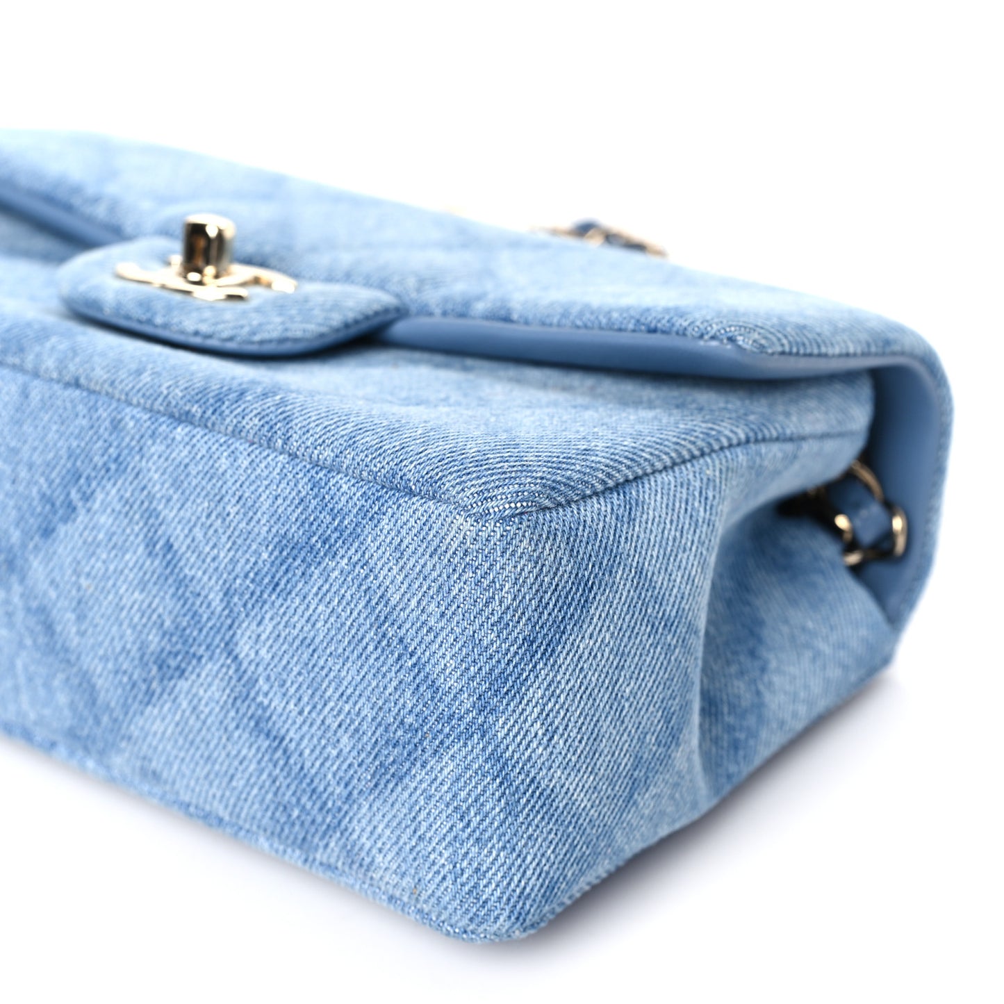 Printed Denim Quilted Mini Rectangular Flap Light Blue