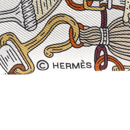 Hermes Silk Bouquets Selliers Twilly White Black Caramel 4 of 5