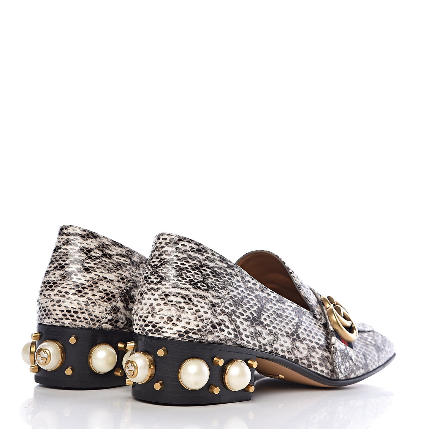 Elaphe Web Pearl Embellished Peyton Loafers 39 Roccia