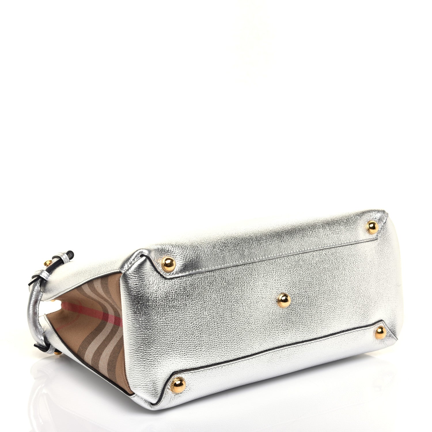 Burberry Metallic Grainy Calfskin House Check Medium Banner Tote Silver 4 of 11