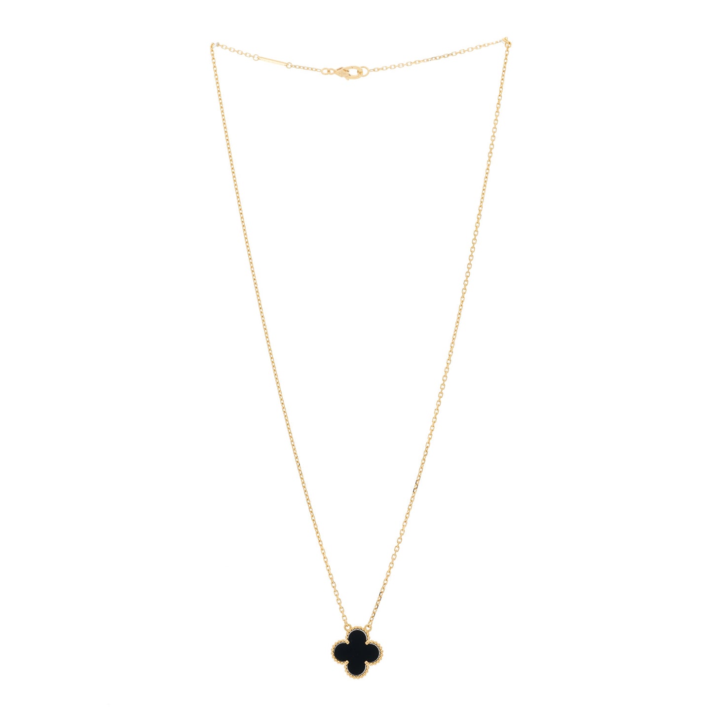 18K Yellow Gold Black Onyx Vintage Alhambra Pendant Necklace