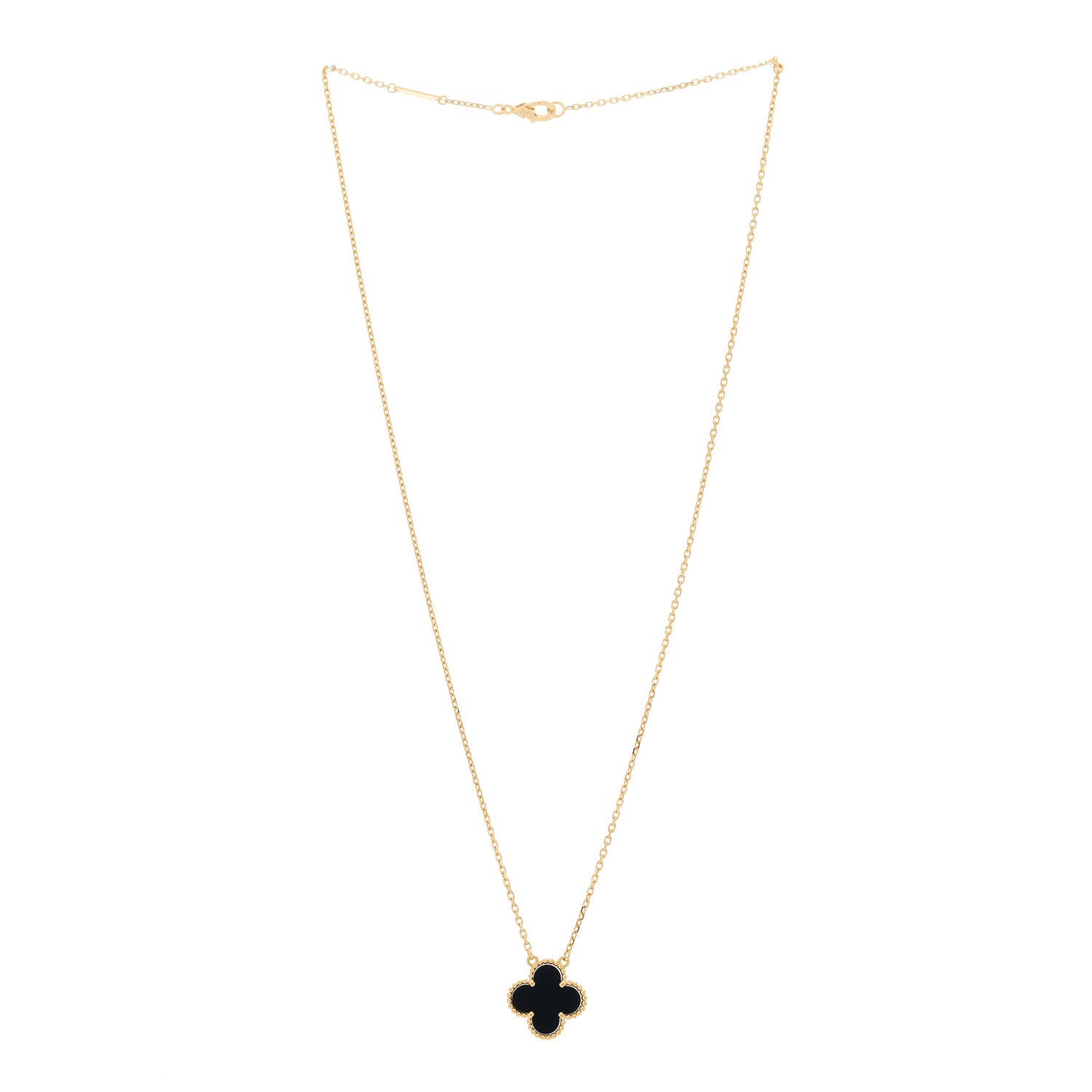 Van Cleef & Arpels 18K Yellow Gold Black Onyx Vintage Alhambra Pendant Necklace 3 of 5