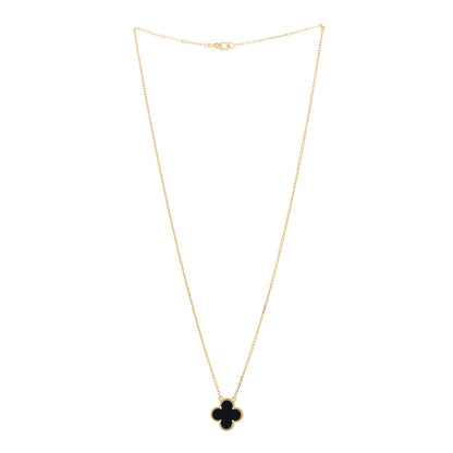 Van Cleef & Arpels 18K Yellow Gold Black Onyx Vintage Alhambra Pendant Necklace 3 of 5
