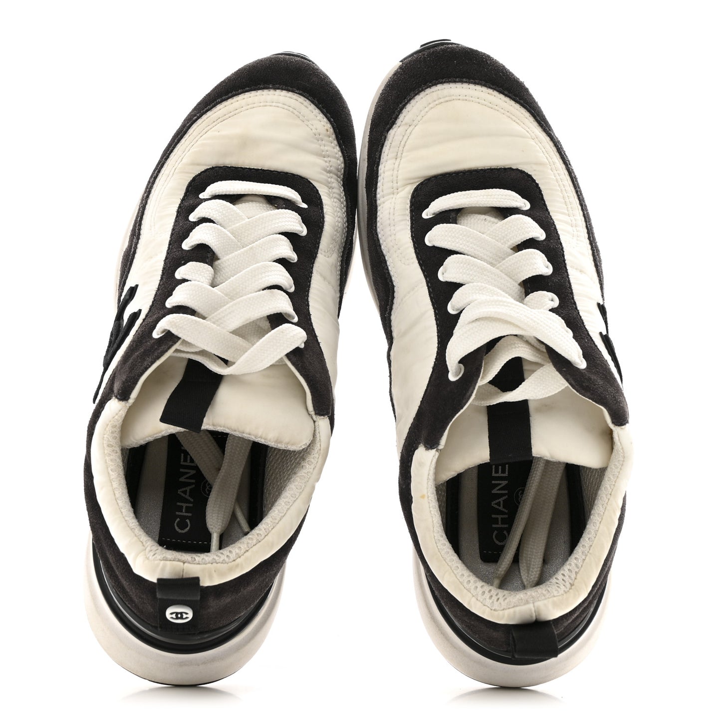 Nylon Suede Calfskin CC Sneakers 37 White Dark Grey