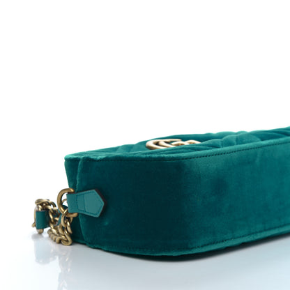 Gucci Velvet Matelasse Small GG Marmont Chain Shoulder Bag Pavone Cyan 6 of 12