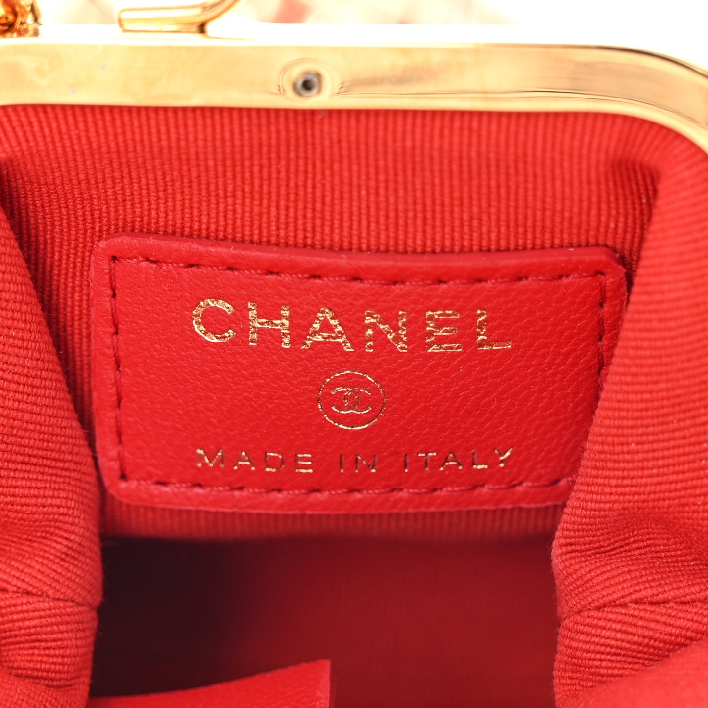 Lambskin Quilted Mini Kiss Lock Clutch With Chain Red
