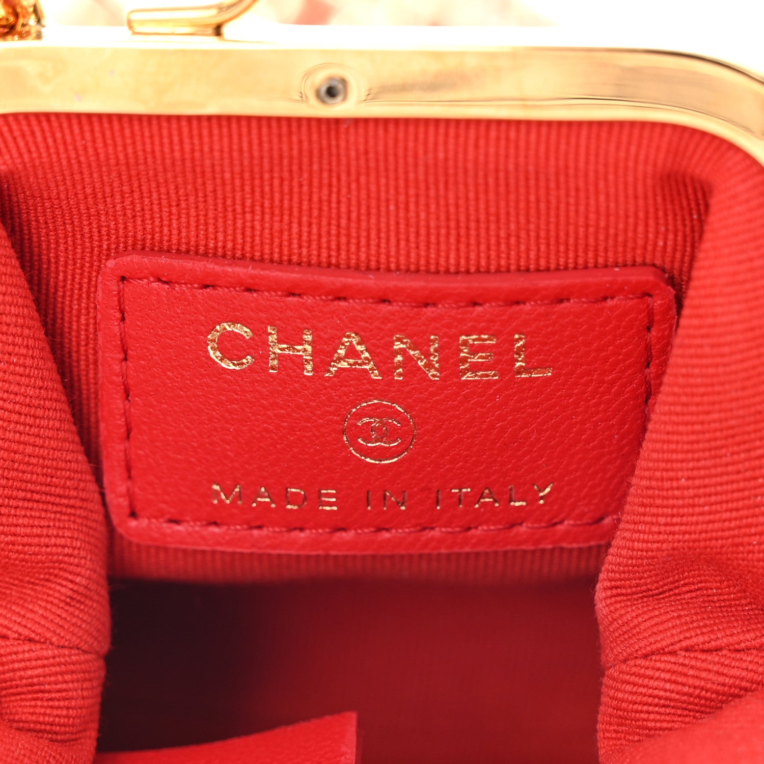 Chanel Lambskin Quilted Mini Kiss Lock Clutch With Chain Red 6 of 10