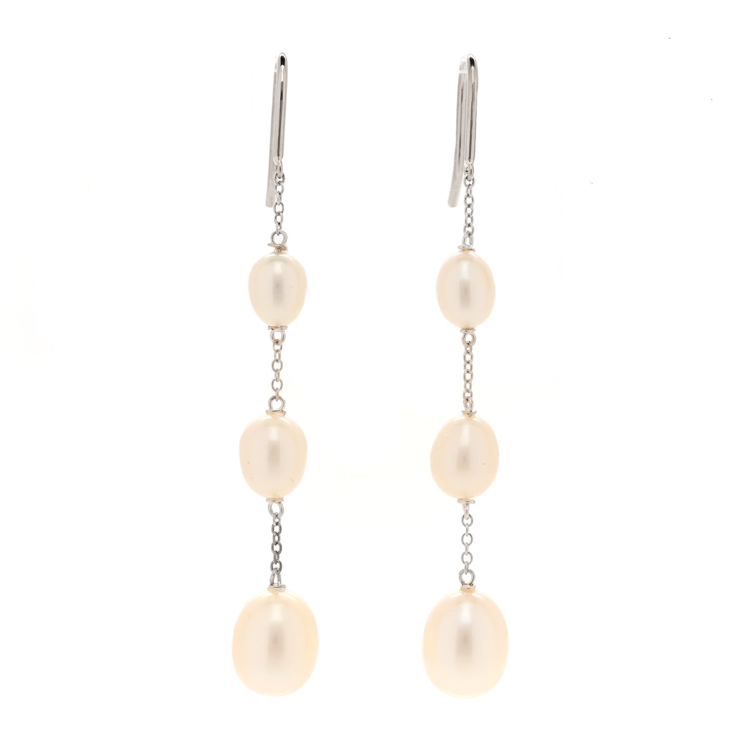 Tiffany Sterling Silver Freshwater Cultured Pearl Elsa Peretti Pearls By The Yard Chain Earrings 1 of 3