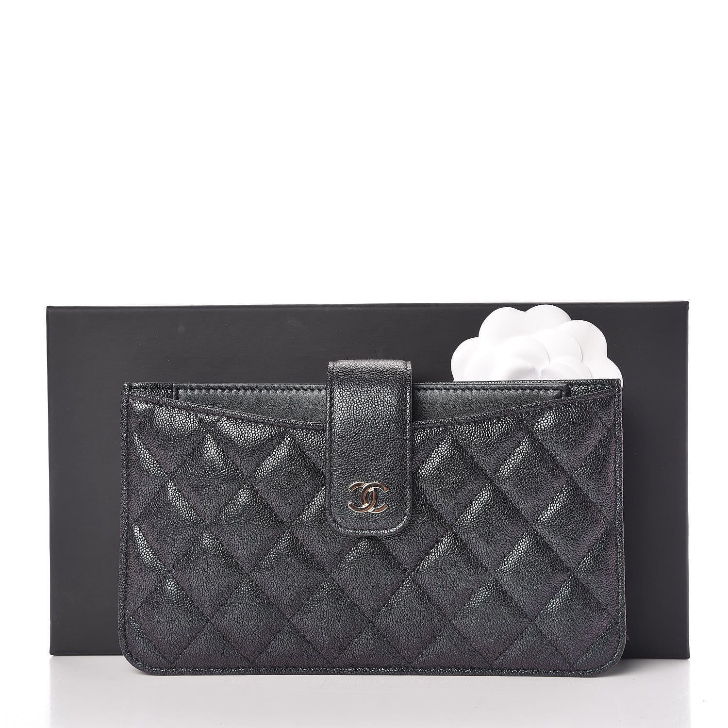 Chanel Iridescent Caviar Quilted Classic Strap Pouch Black 10 of 10