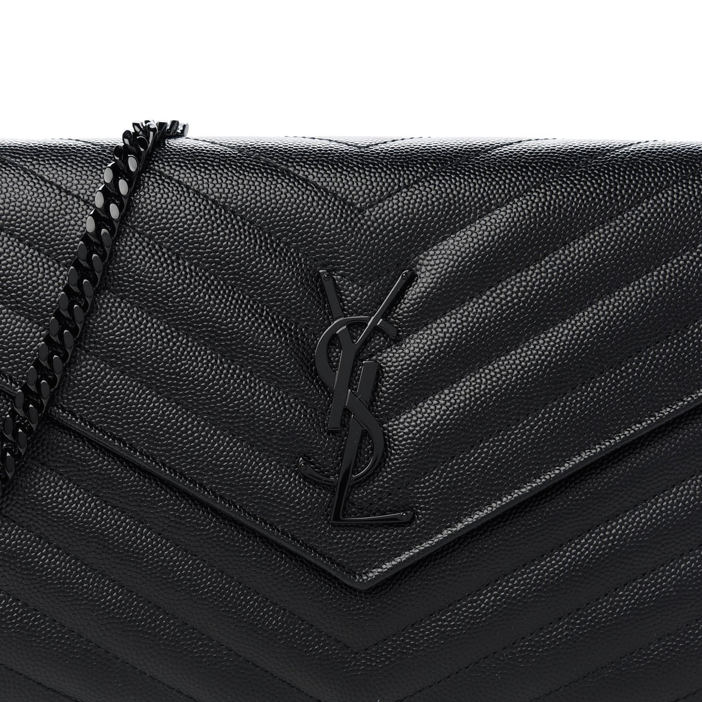 Grain De Poudre Matelasse Chevron Monogram Chain Wallet Black