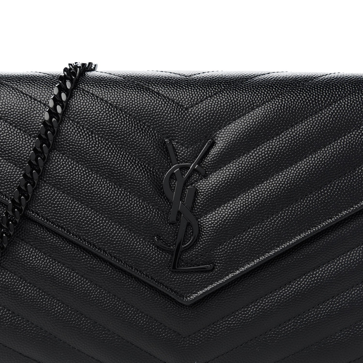 Saint Laurent Grain De Poudre Matelasse Chevron Monogram Chain Wallet Black 11 of 11