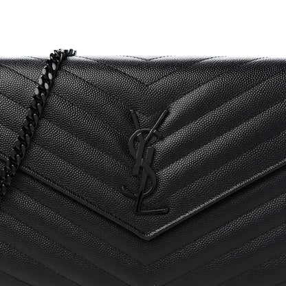 Saint Laurent Grain De Poudre Matelasse Chevron Monogram Chain Wallet Black 11 of 11