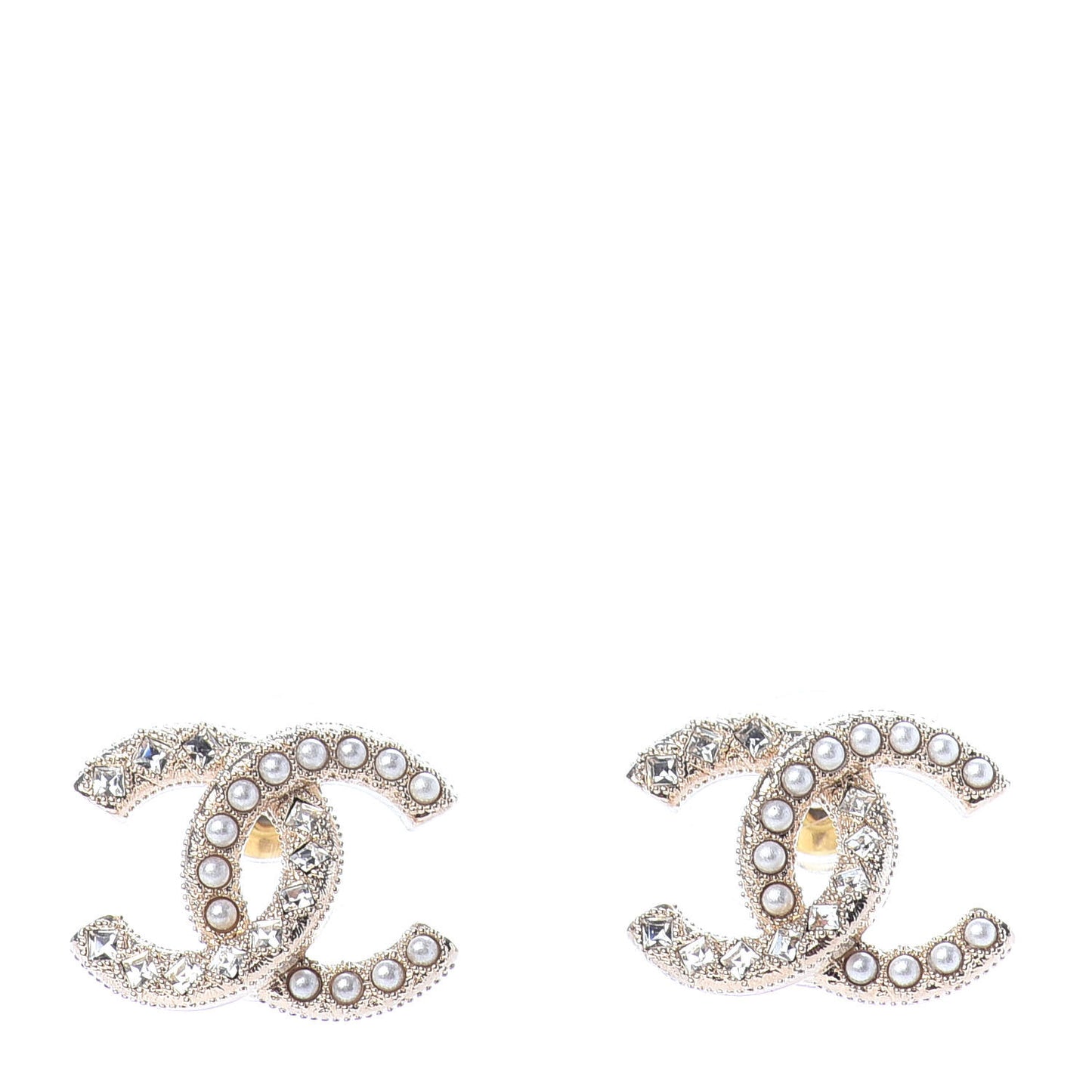 Crystal Pearl CC Earrings Gold
