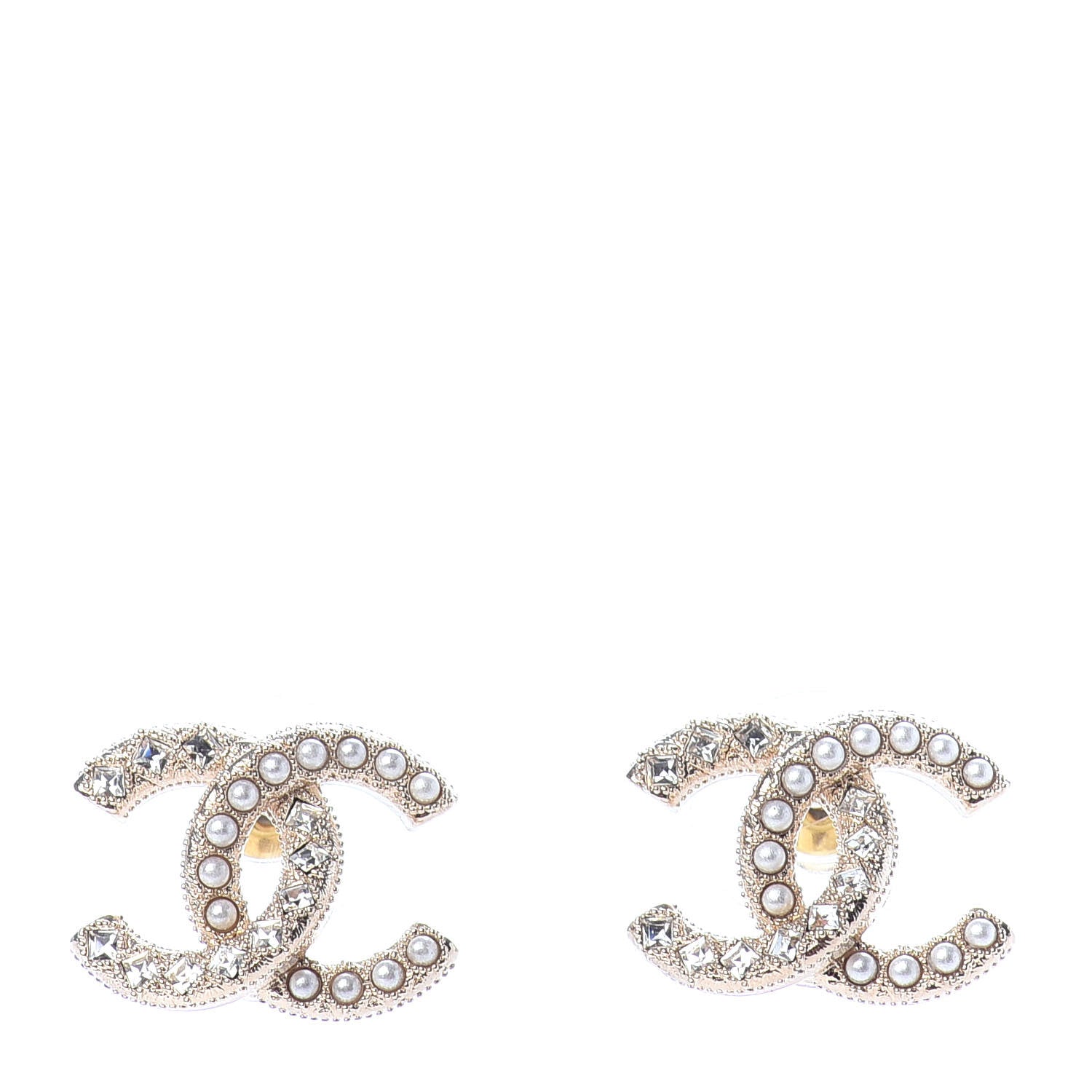 Chanel Crystal Pearl CC Earrings Gold 1 of 4