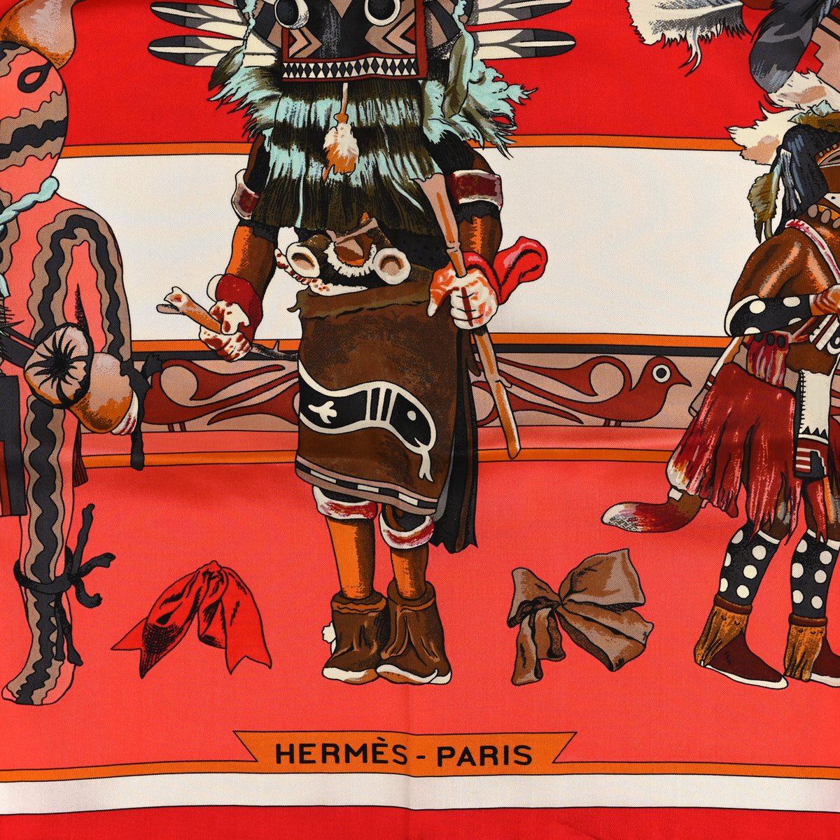 Hermes Silk Kachinas Shawl 140 Rouge Corail Vert 2 of 3