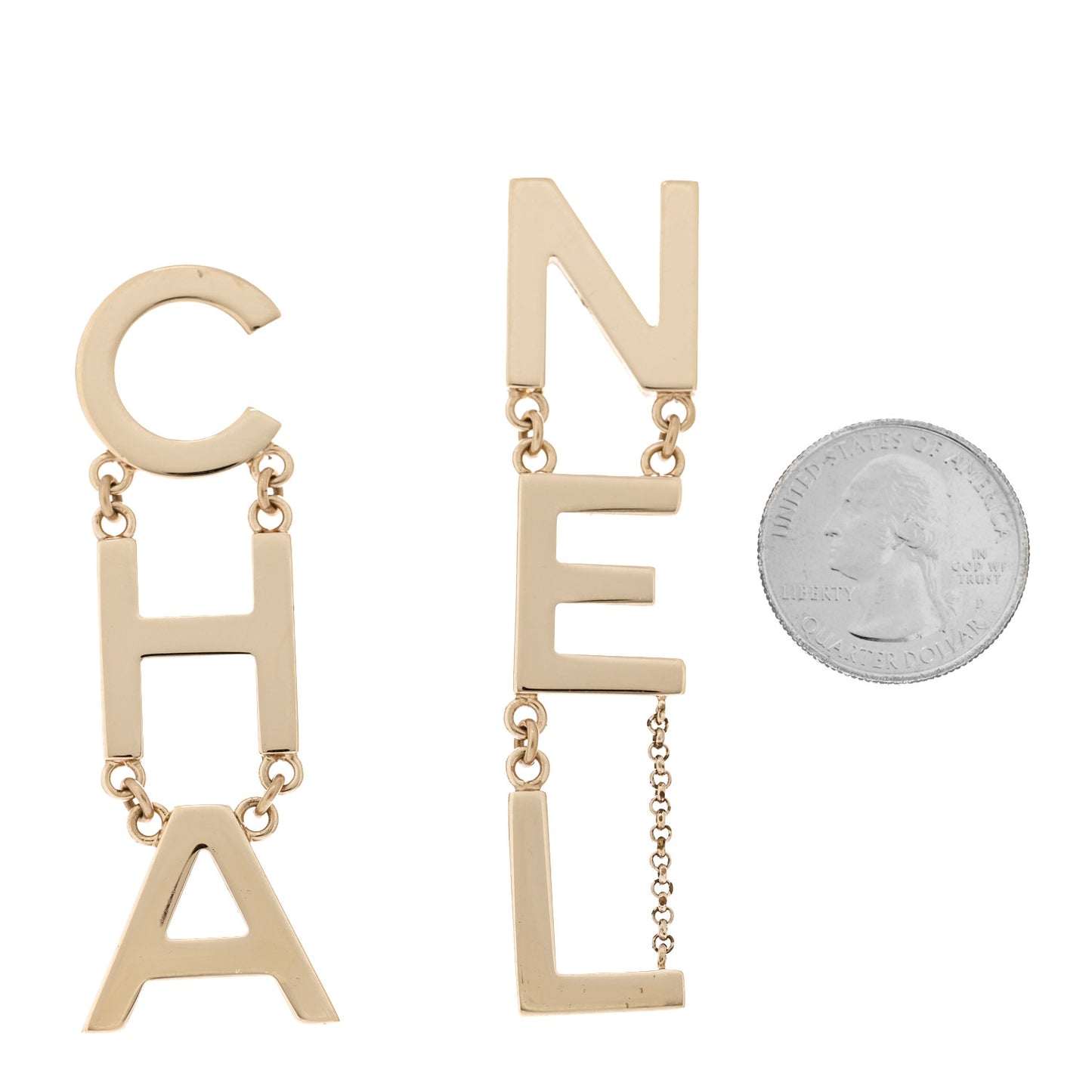 Metal Cha-Nel Logo Drop Earrings Gold