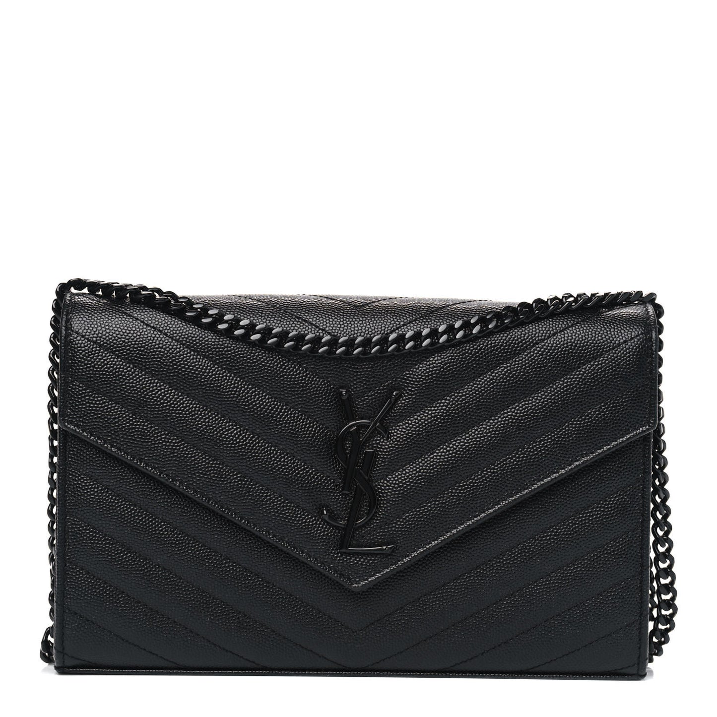 Grain De Poudre Matelasse Chevron Monogram Chain Wallet Black