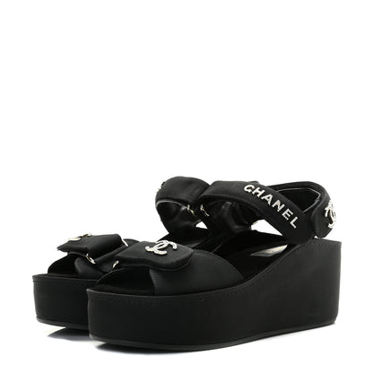 Chanel Grosgrain Crystal Logo Platform Sandals 36 Black 2 of 9