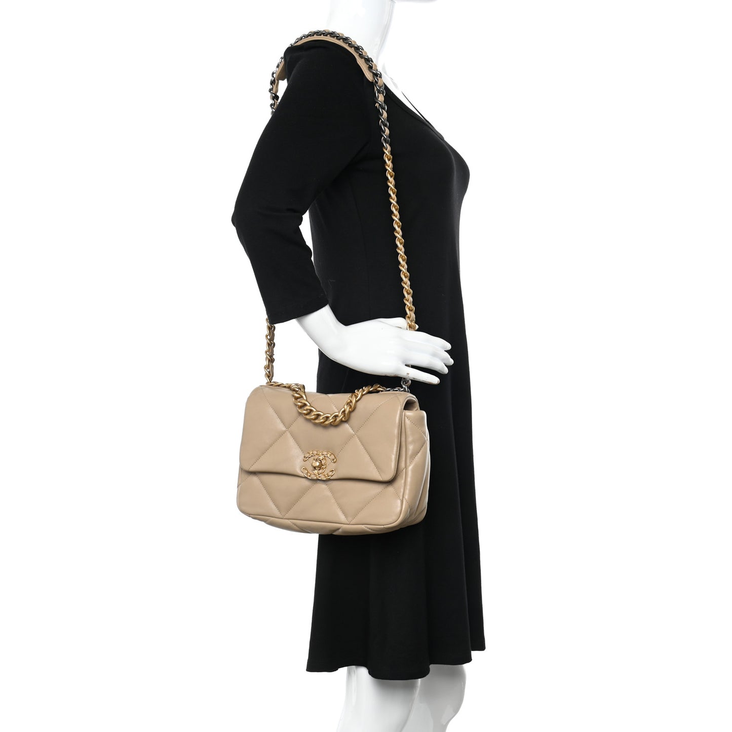 Lambskin Quilted Medium Chanel 19 Flap Dark Beige