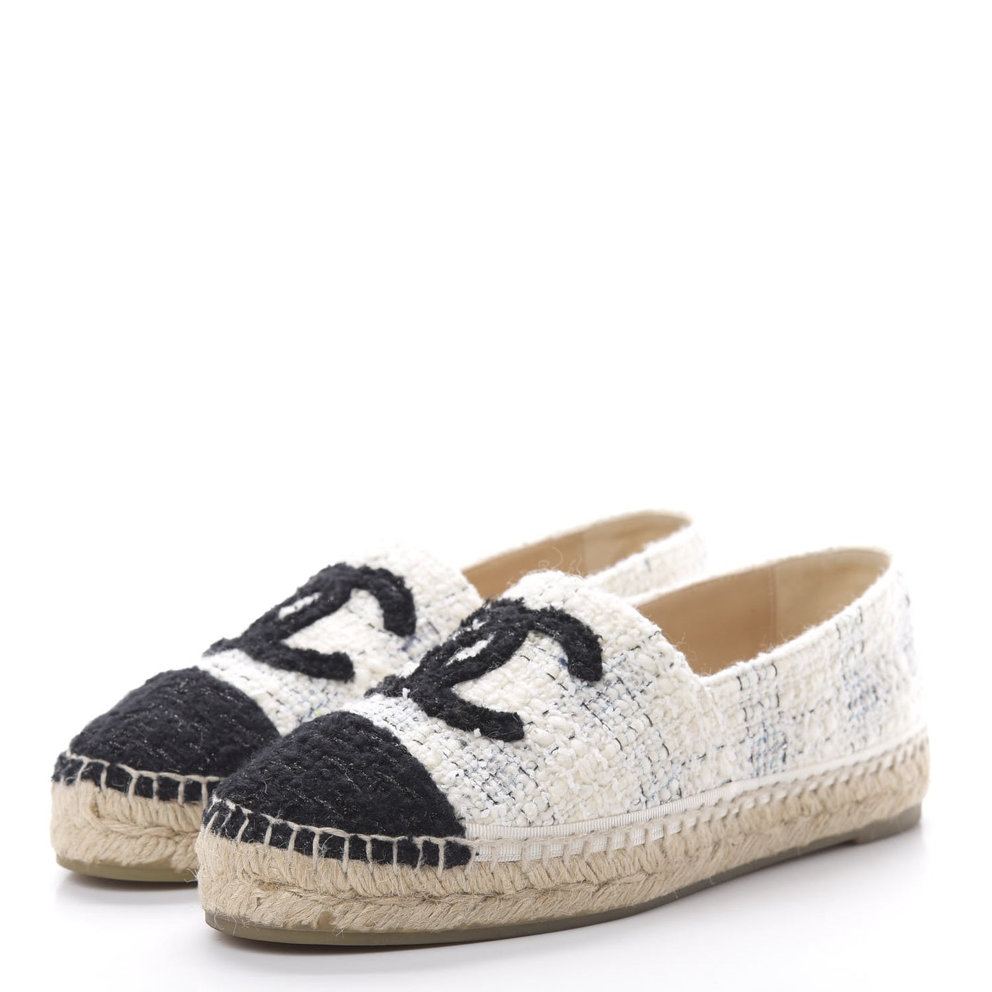 Tweed CC Espadrilles 37 Ecru White Blue Black