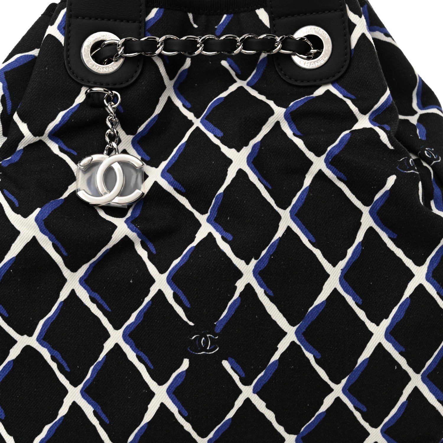 Chanel Canvas Printed Airline Drawstring Bag Black Blue 8 of 12
