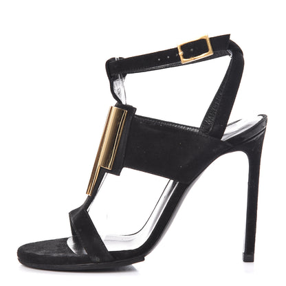 Saint Laurent Suede Janis Sandals 35.5 Black 1 of 15