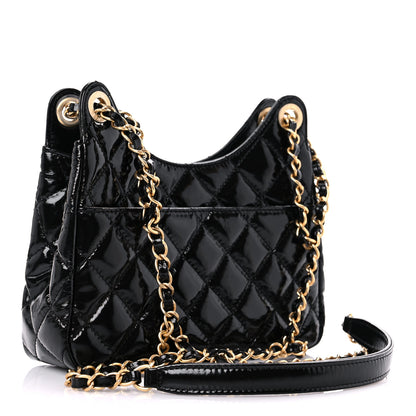 Chanel Shiny Crumpled Calfskin Quilted Small Wavy CC Hobo Black 3 of 8