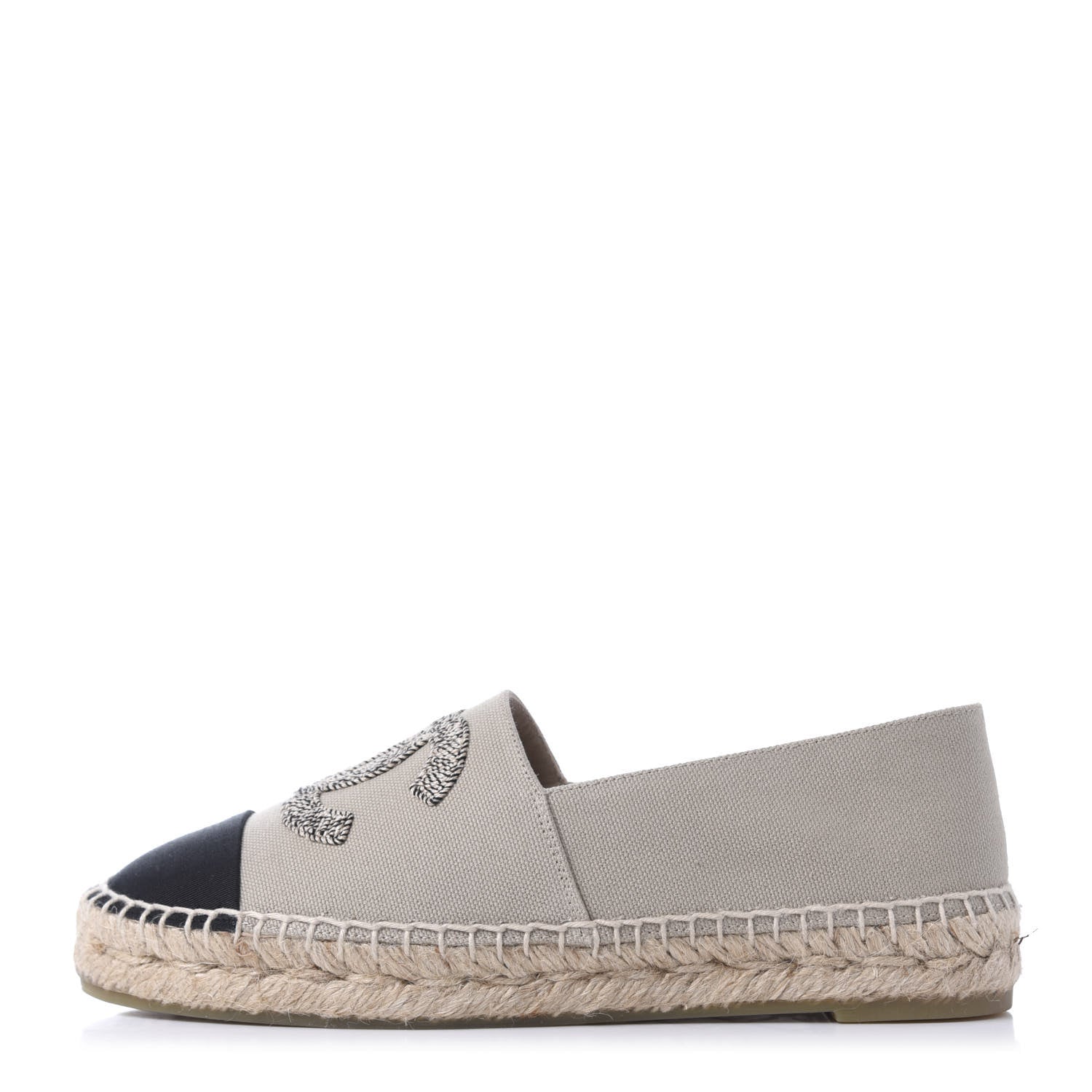Chanel Canvas Grosgrain CC Espadrilles 36 Beige Black 1 of 9
