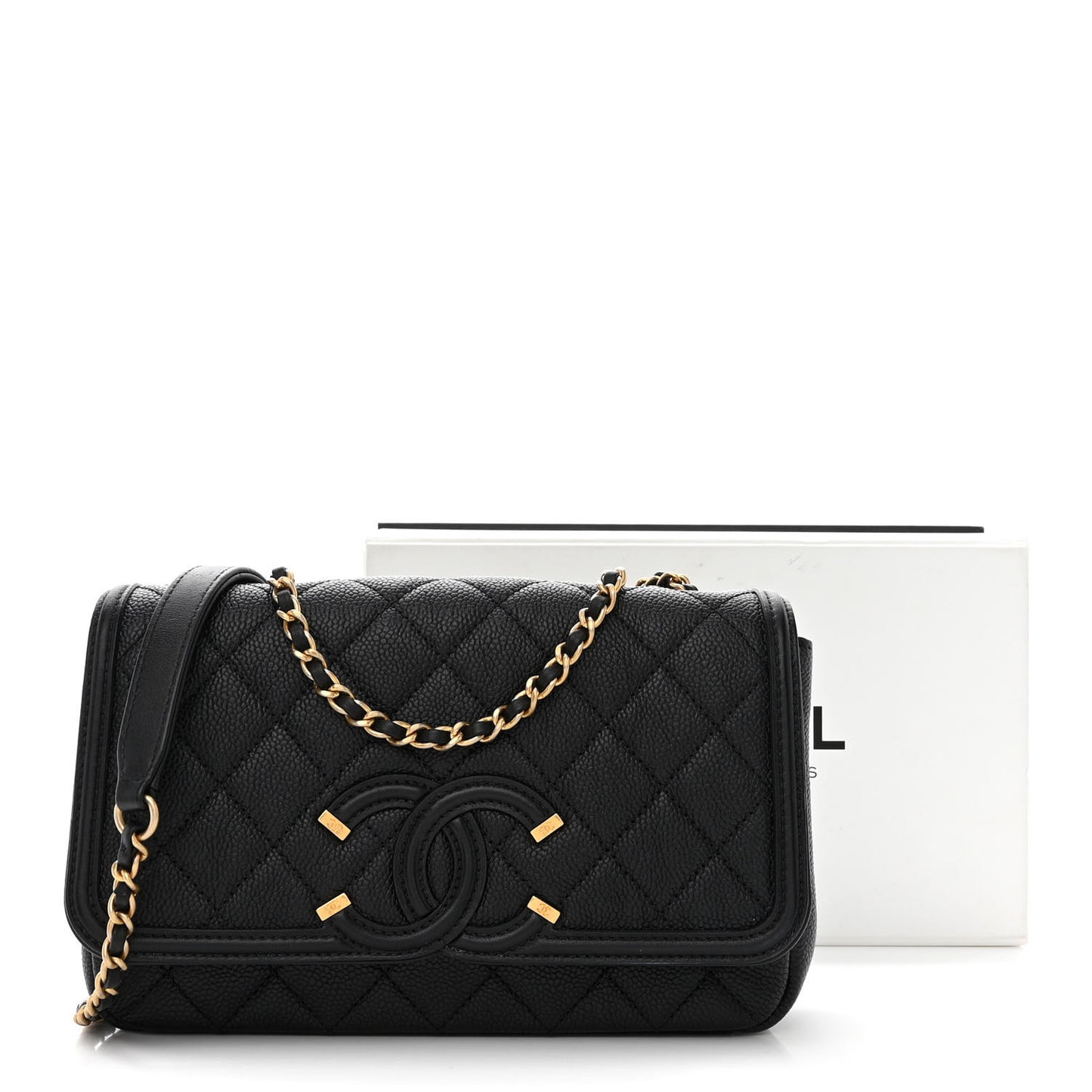Caviar Quilted Small CC Filigree Flap Black