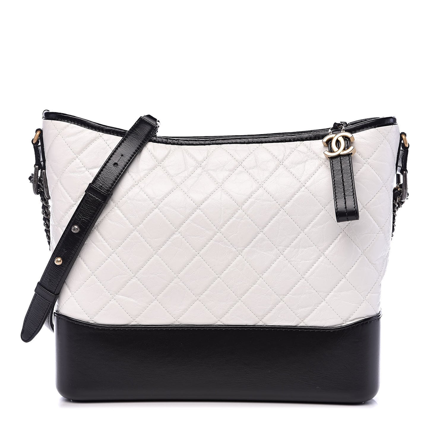 Aged Calfskin Quilted Large Gabrielle Hobo White Black