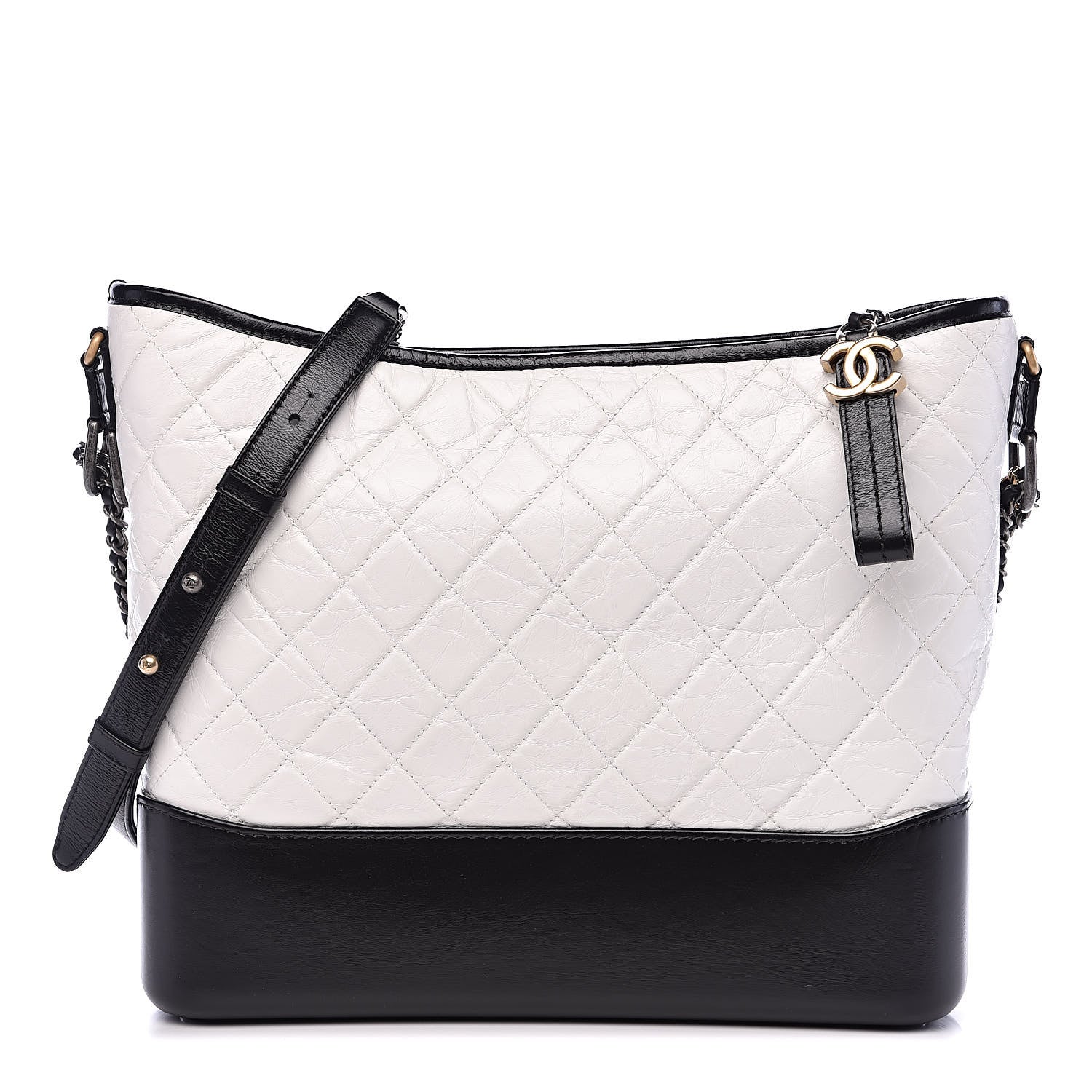Chanel Aged Calfskin Quilted Large Gabrielle Hobo White Black 1 of 12